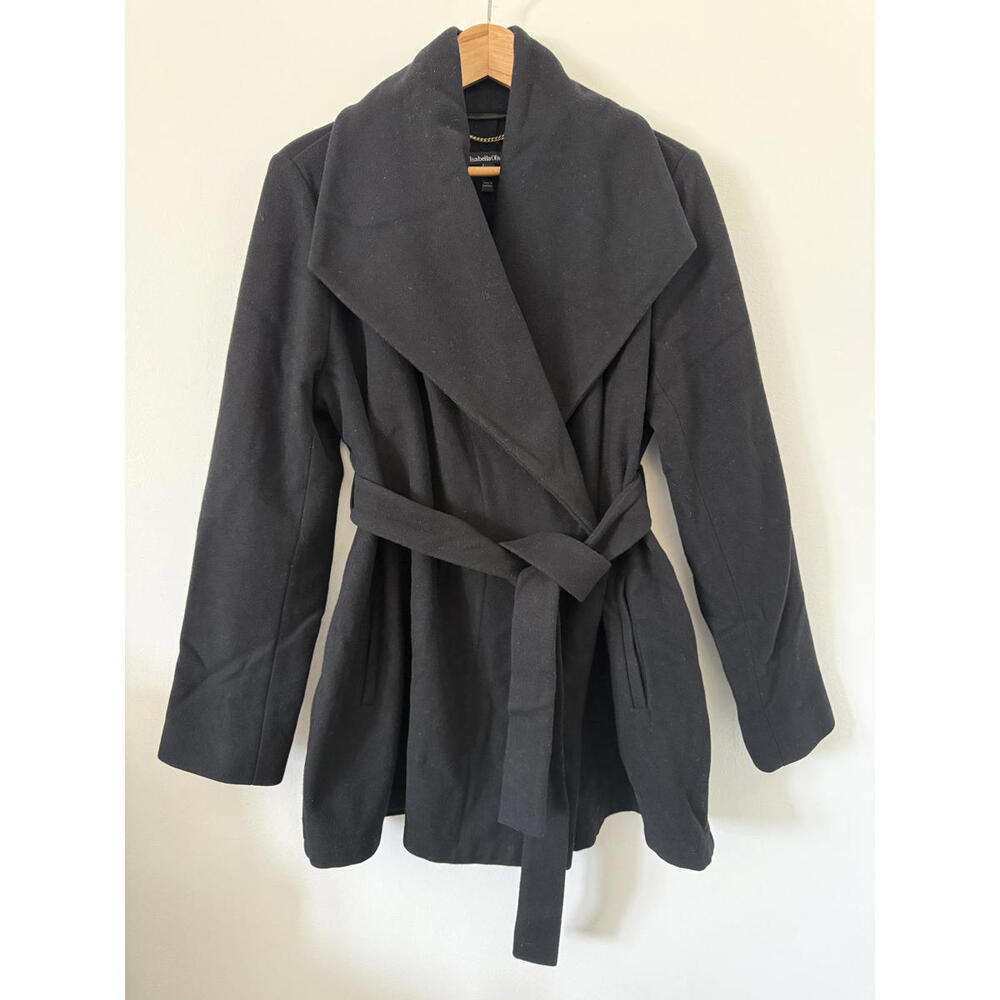 🇬🇧 ISABELLA OLIVER MATERNITY Elegant Wool Wrap Coat, Large, Black
